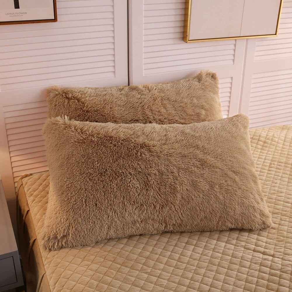 6027 2 Pack Faux Fur Pillow Shams,Shaggy Plush Home Decorative Luxury